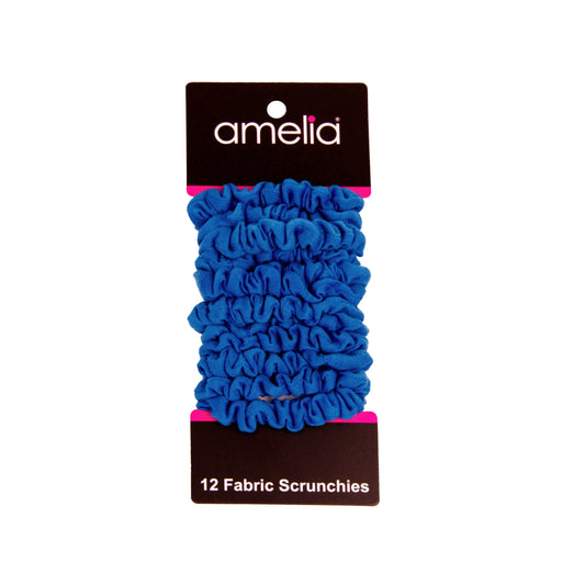 Amelia Beauty, Blue Jersey Scrunchies, 2.25in Diameter, Gentle on Hair, Strong Hold, No Snag, No Dents or Creases. 12 Pack - 12 Retail Packs