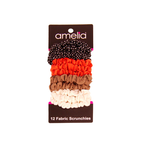 Amelia Beauty, Fall Colors Blend Jersey Scrunchies, 2.25in Diameter, Gentle on Hair, Strong Hold, No Snag, No Dents or Creases. 12 Pack - 12 Retail Packs