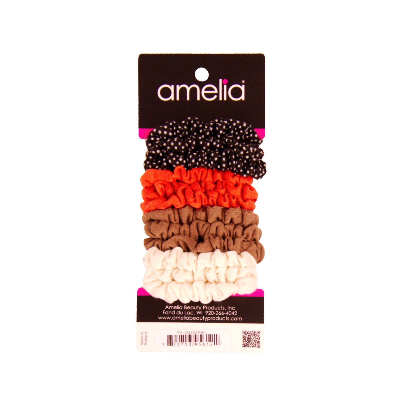 Amelia Beauty, Fall Colors Blend Jersey Scrunchies, 2.25in Diameter, Gentle on Hair, Strong Hold, No Snag, No Dents or Creases. 12 Pack - 12 Retail Packs