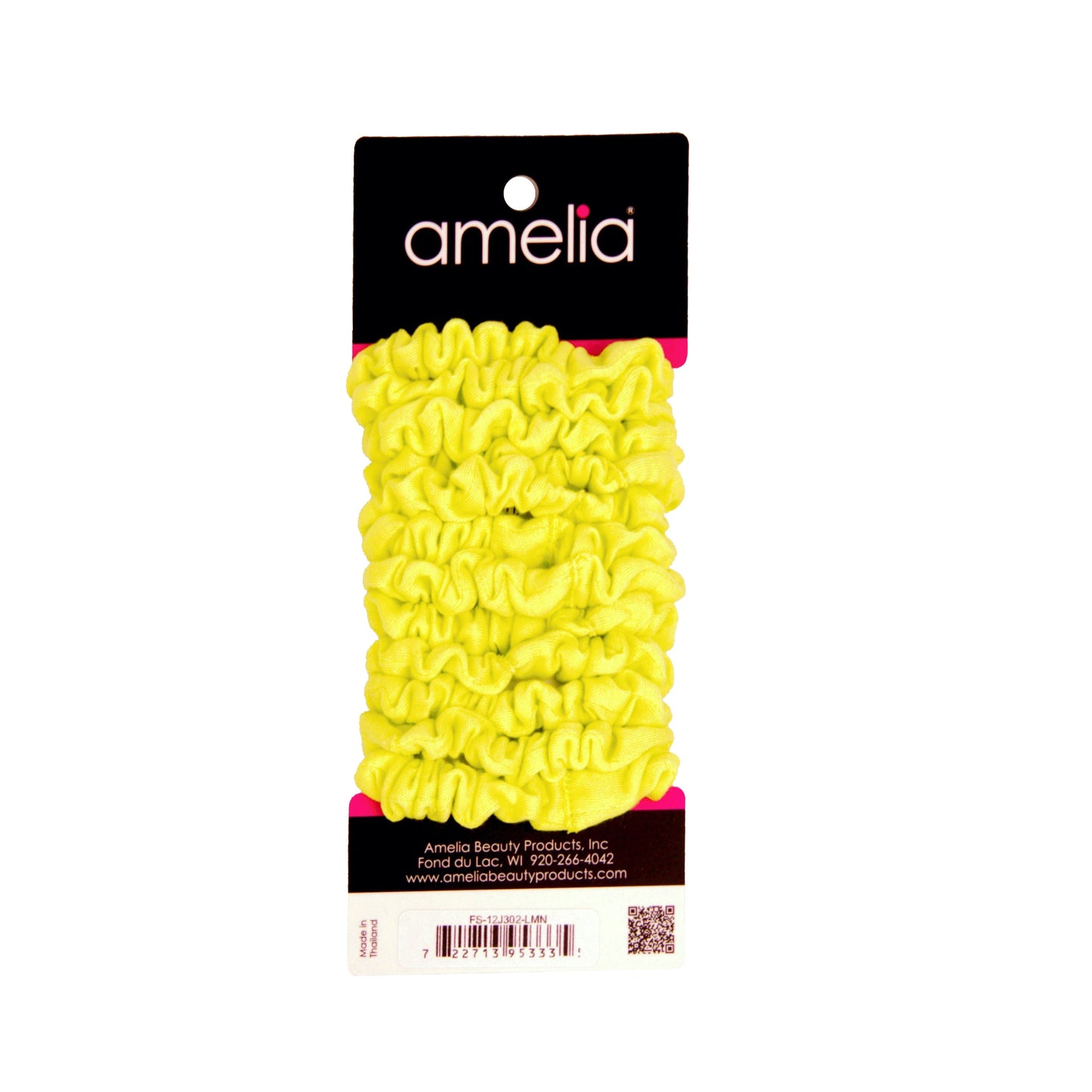 Amelia Beauty, Neon Lime Jersey Scrunchies, 2.25in Diameter, Gentle on Hair, Strong Hold, No Snag, No Dents or Creases. 12 Pack - 12 Retail Packs