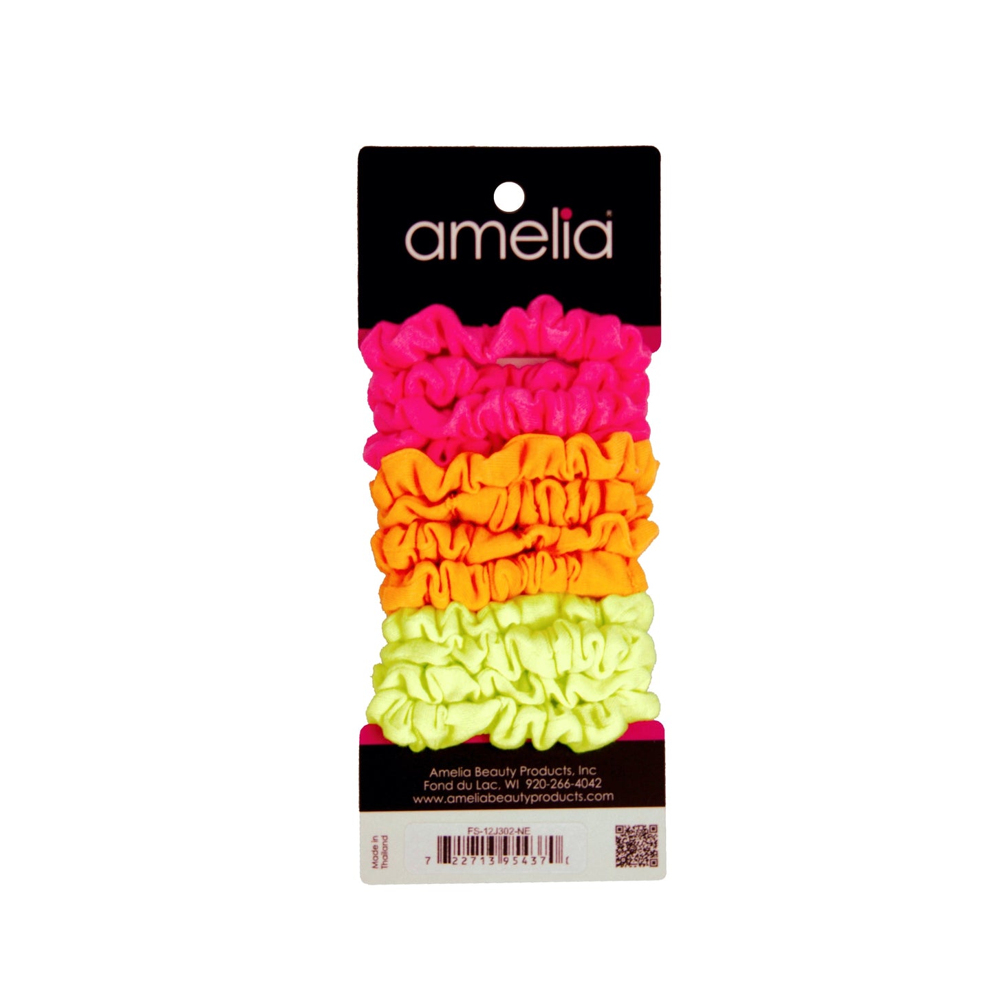 Amelia Beauty, Neon Mix Jersey Scrunchies, 2.25in Diameter, Gentle on Hair, Strong Hold, No Snag, No Dents or Creases. 12 Pack - 12 Retail Packs