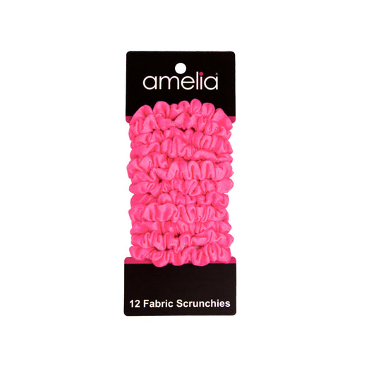 Amelia Beauty, Neon Pink Jersey Scrunchies, 2.25in Diameter, Gentle on Hair, Strong Hold, No Snag, No Dents or Creases. 12 Pack - 12 Retail Packs