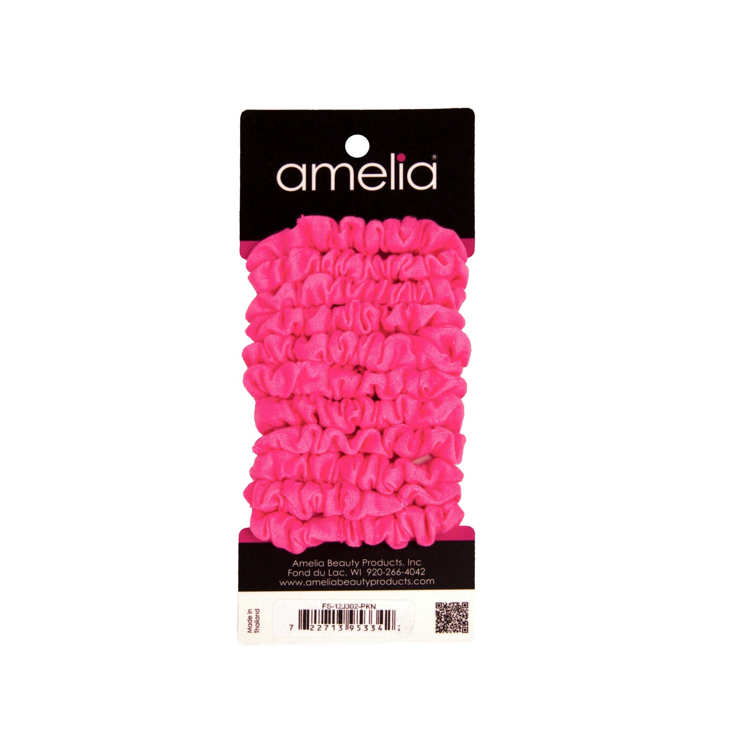 Amelia Beauty, Neon Pink Jersey Scrunchies, 2.25in Diameter, Gentle on Hair, Strong Hold, No Snag, No Dents or Creases. 12 Pack - 12 Retail Packs