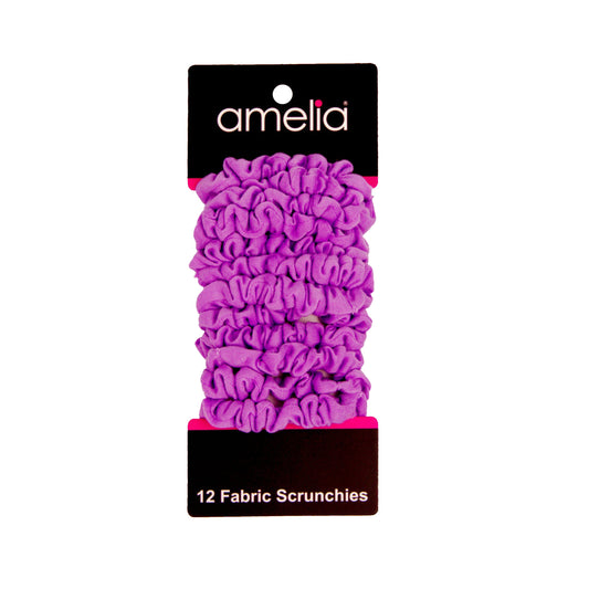 Amelia Beauty, Purple Jersey Scrunchies, 2.25in Diameter, Gentle on Hair, Strong Hold, No Snag, No Dents or Creases. 12 Pack - 12 Retail Packs