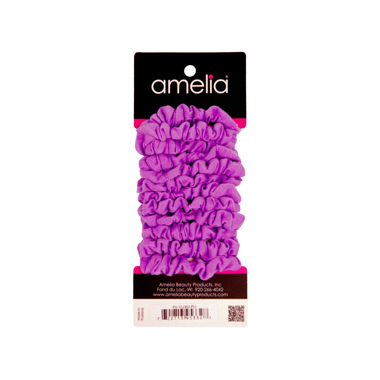 Amelia Beauty, Purple Jersey Scrunchies, 2.25in Diameter, Gentle on Hair, Strong Hold, No Snag, No Dents or Creases. 12 Pack - 12 Retail Packs