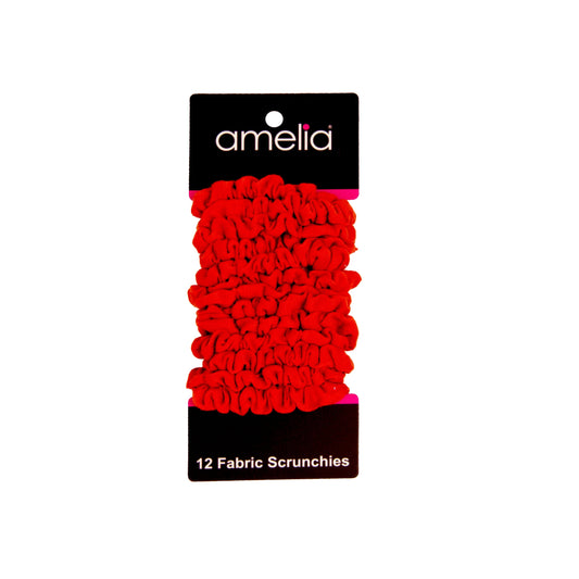 Amelia Beauty, Red Jersey Scrunchies, 2.25in Diameter, Gentle on Hair, Strong Hold, No Snag, No Dents or Creases. 12 Pack - 12 Retail Packs