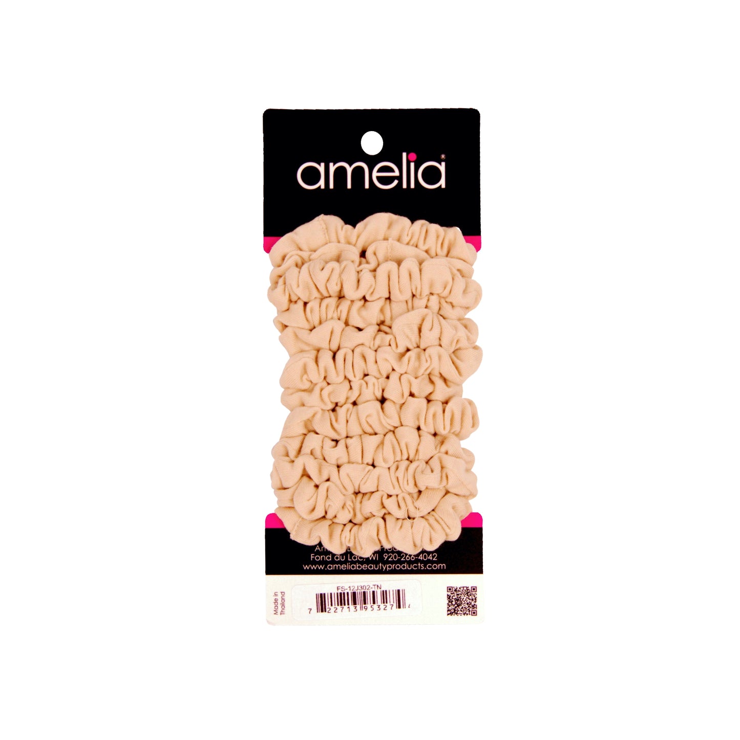 Amelia Beauty, Tan Jersey Scrunchies, 2.25in Diameter, Gentle on Hair, Strong Hold, No Snag, No Dents or Creases. 12 Pack - 12 Retail Packs