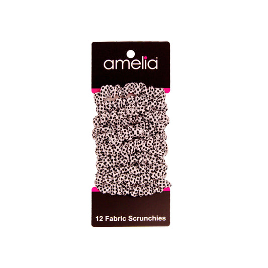 Amelia Beauty, White/Black Stripe Jersey Scrunchies, 2.25in Diameter, Gentle on Hair, Strong Hold, No Snag, No Dents or Creases. 12 Pack - 12 Retail Packs
