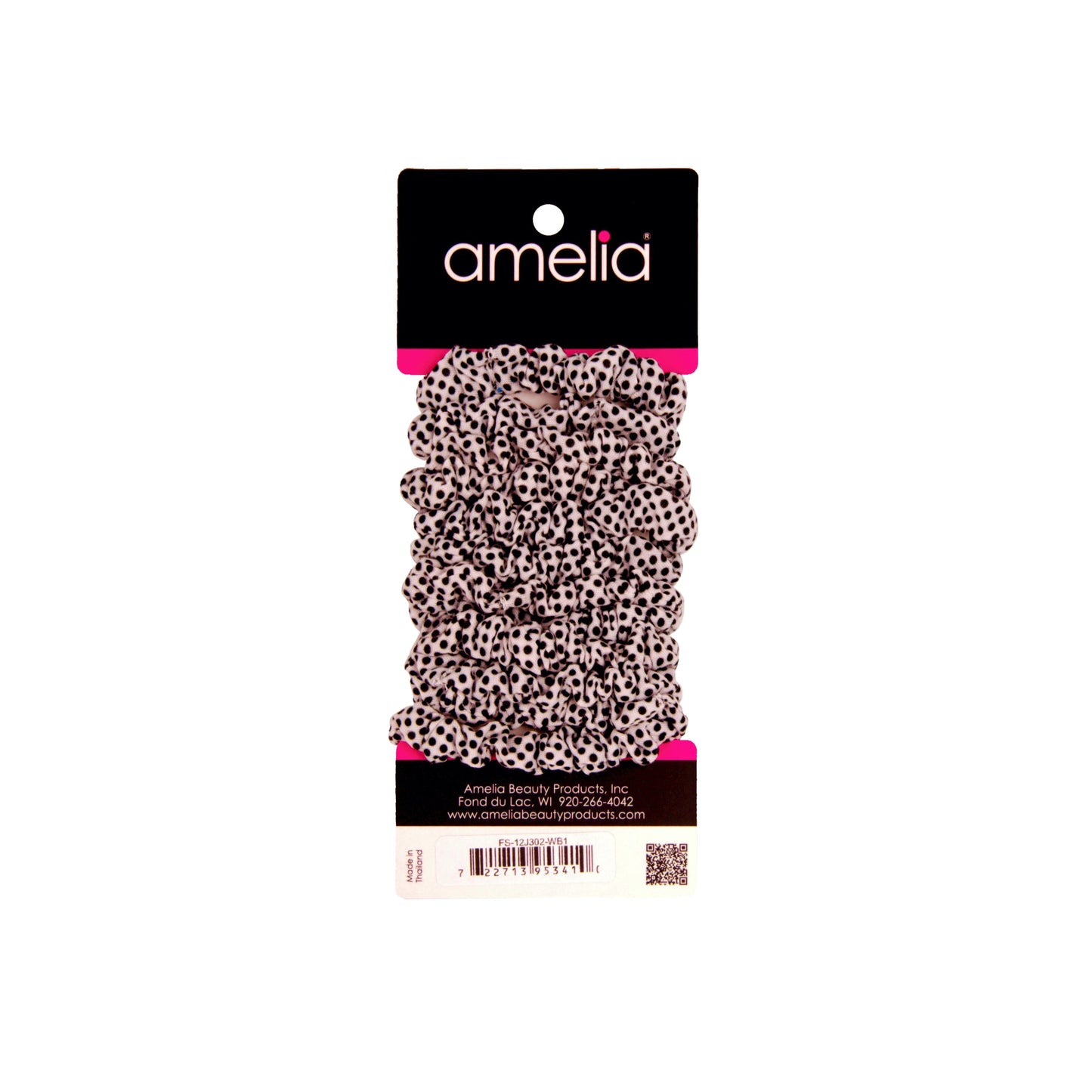 Amelia Beauty, White/Black Stripe Jersey Scrunchies, 2.25in Diameter, Gentle on Hair, Strong Hold, No Snag, No Dents or Creases. 12 Pack - 12 Retail Packs