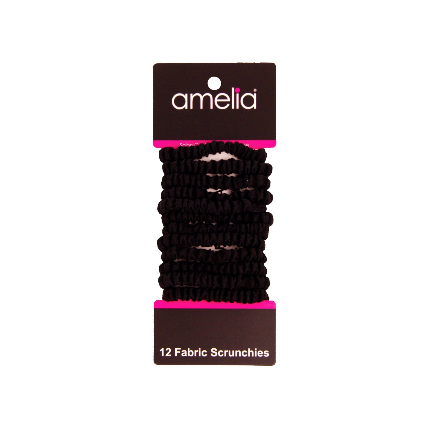 Amelia Beauty, Black Skinny Jersey Scrunchies, 2.125in Diameter, Gentle on Hair, Strong Hold, No Snag, No Dents or Creases. 12 Pack - 12 Retail Packs