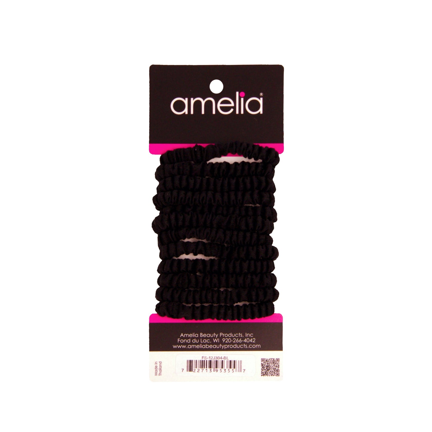 Amelia Beauty, Black Skinny Jersey Scrunchies, 2.125in Diameter, Gentle on Hair, Strong Hold, No Snag, No Dents or Creases. 12 Pack - 12 Retail Packs