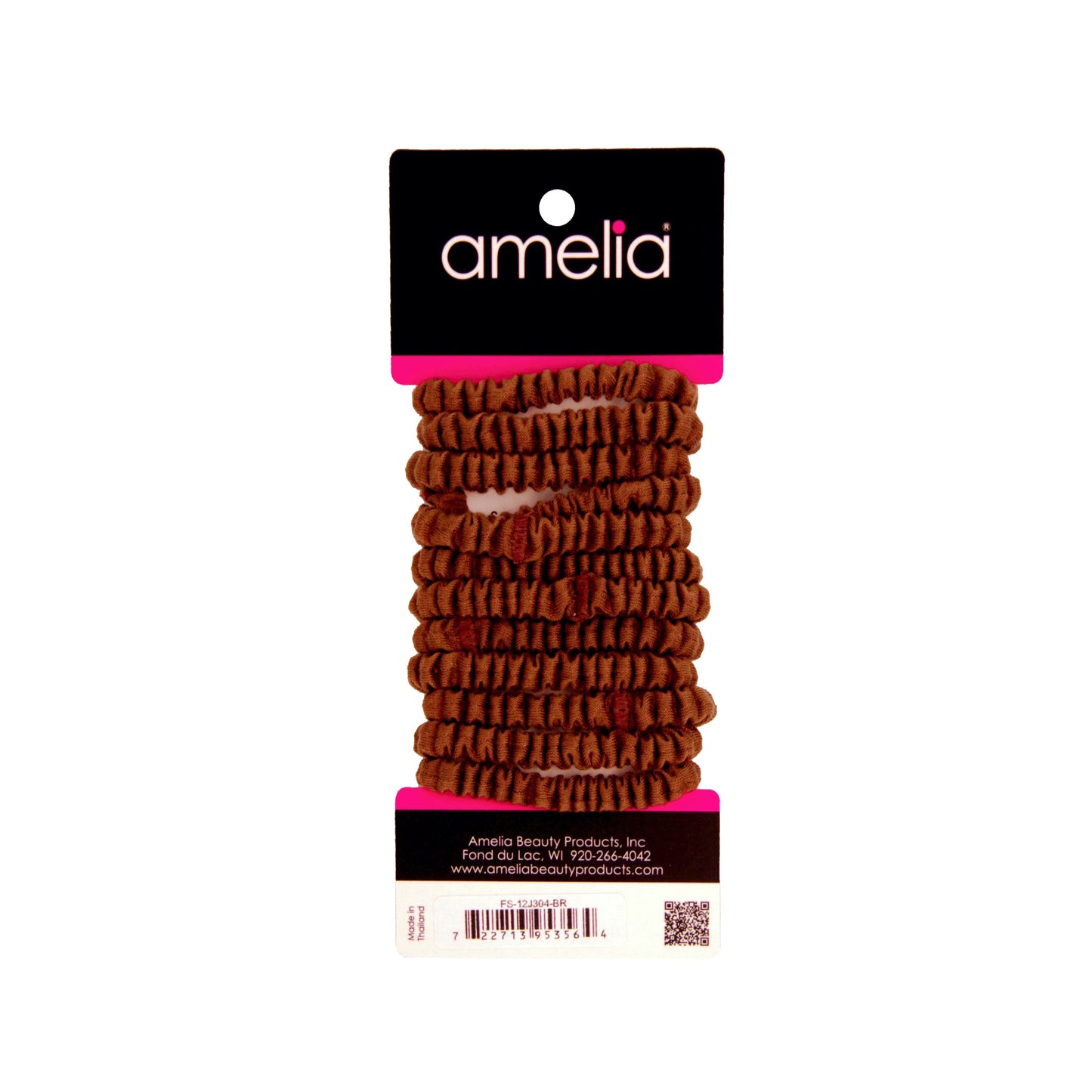 Amelia Beauty, Brown Skinny Jersey Scrunchies, 2.125in Diameter, Gentle on Hair, Strong Hold, No Snag, No Dents or Creases. 12 Pack - 12 Retail Packs