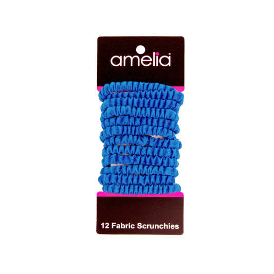 Amelia Beauty, Blue Skinny Jersey Scrunchies, 2.125in Diameter, Gentle on Hair, Strong Hold, No Snag, No Dents or Creases. 12 Pack - 12 Retail Packs
