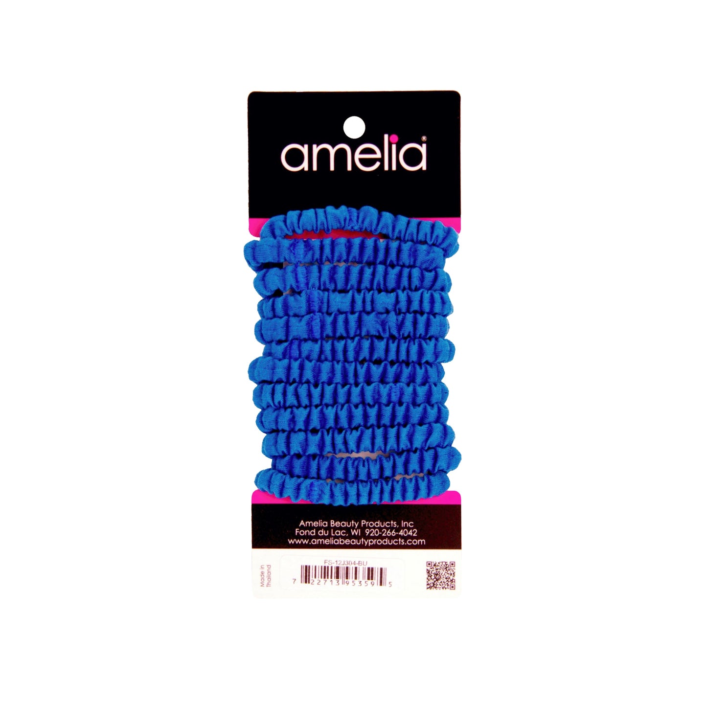 Amelia Beauty, Blue Skinny Jersey Scrunchies, 2.125in Diameter, Gentle on Hair, Strong Hold, No Snag, No Dents or Creases. 12 Pack - 12 Retail Packs