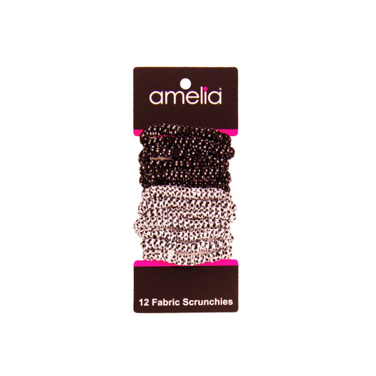 Amelia Beauty, Black and White Dot Mix Skinny Jersey Scrunchies, 2.125in Diameter, Gentle on Hair, Strong Hold, No Snag, No Dents or Creases. 12 Pack - 12 Retail Packs