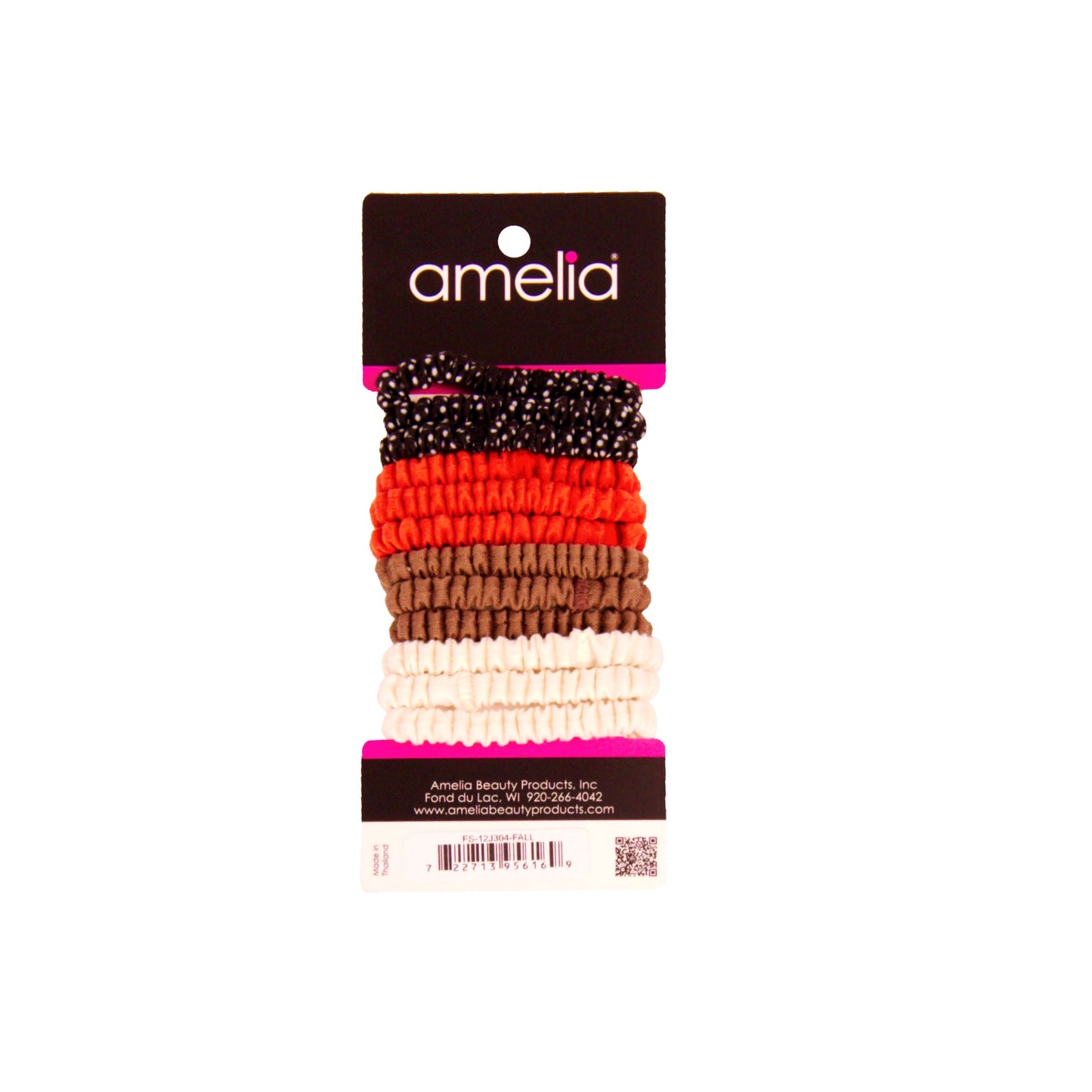 Amelia Beauty, Fall Blend Skinny Jersey Scrunchies, 2.125in Diameter, Gentle on Hair, Strong Hold, No Snag, No Dents or Creases. 12 Pack - 12 Retail Packs