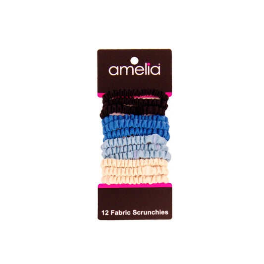 Amelia Beauty, Ocean Blend Skinny Jersey Scrunchies, 2.125in Diameter, Gentle on Hair, Strong Hold, No Snag, No Dents or Creases. 12 Pack - 12 Retail Packs