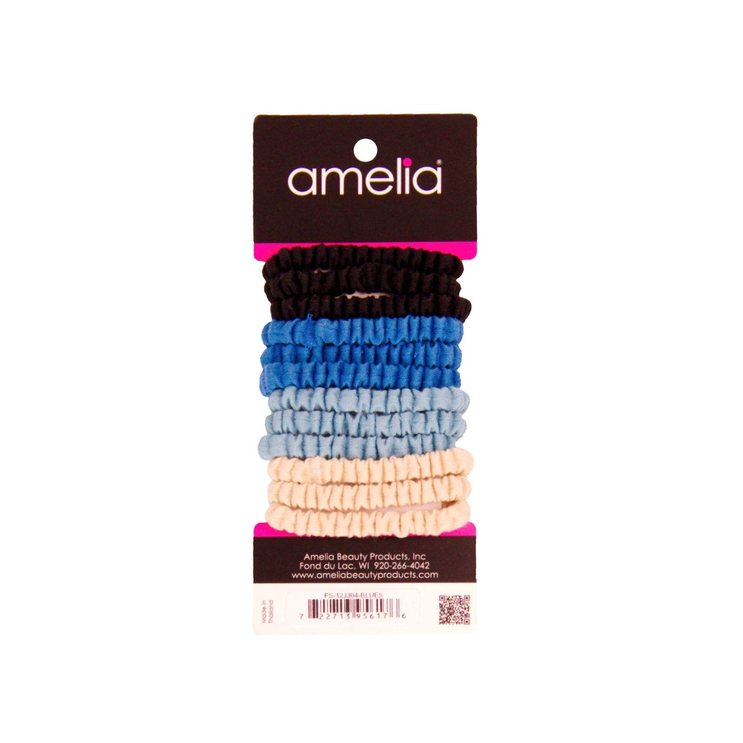 Amelia Beauty, Ocean Blend Skinny Jersey Scrunchies, 2.125in Diameter, Gentle on Hair, Strong Hold, No Snag, No Dents or Creases. 12 Pack - 12 Retail Packs