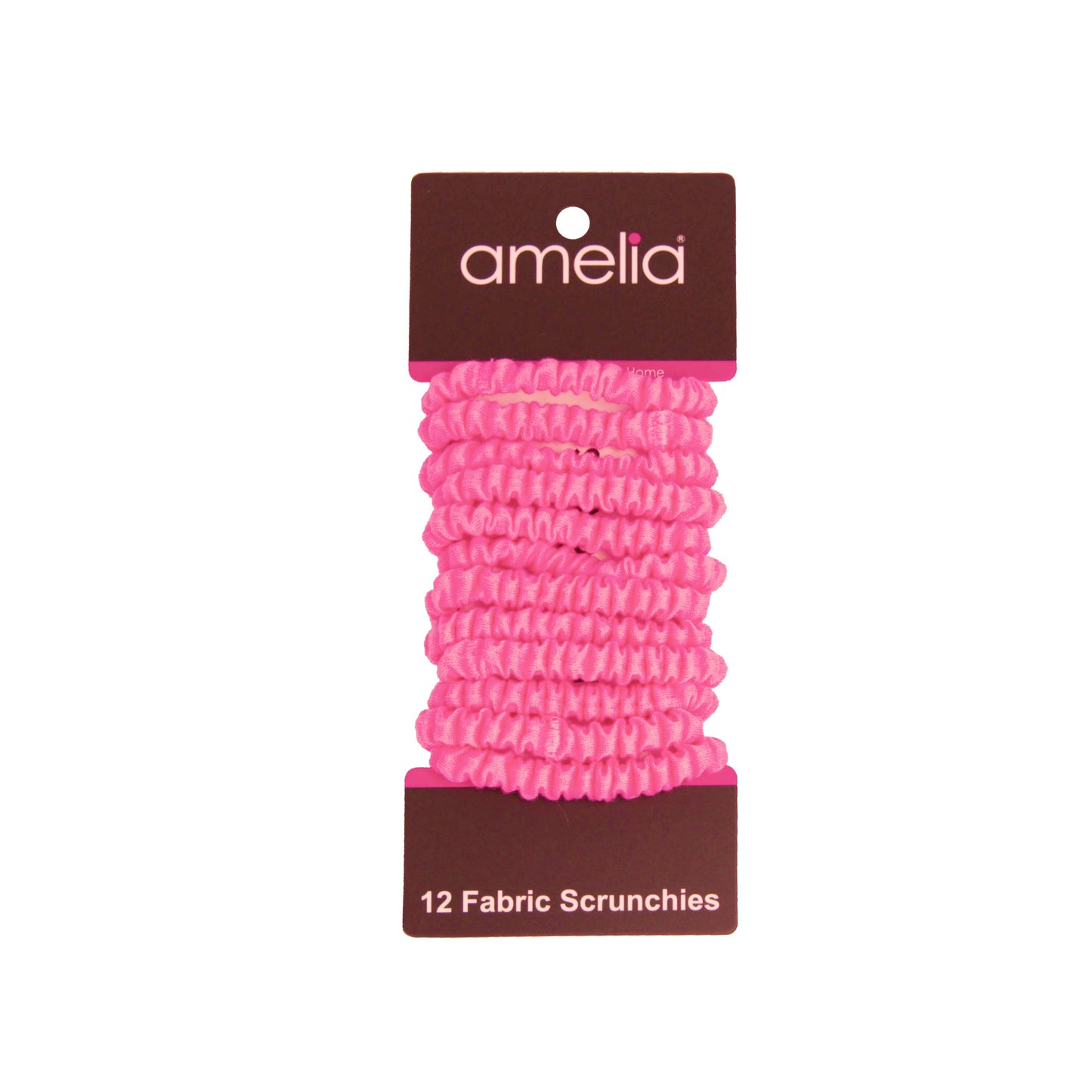 Amelia Beauty, Neon Pink Skinny Jersey Scrunchies, 2.125in Diameter, Gentle on Hair, Strong Hold, No Snag, No Dents or Creases. 12 Pack - 12 Retail Packs