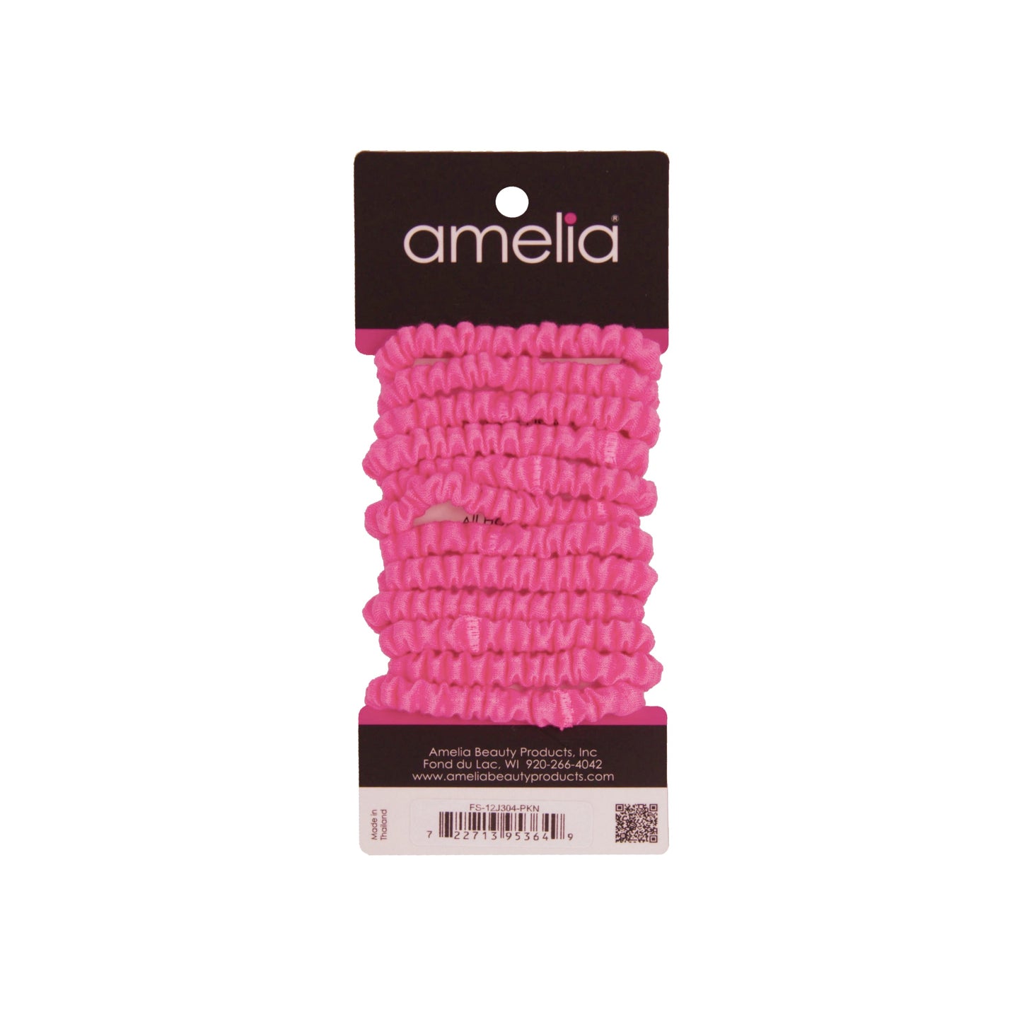 Amelia Beauty, Neon Pink Skinny Jersey Scrunchies, 2.125in Diameter, Gentle on Hair, Strong Hold, No Snag, No Dents or Creases. 12 Pack - 12 Retail Packs