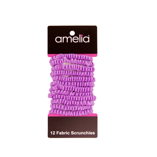 Amelia Beauty, Purple Skinny Jersey Scrunchies, 2.125in Diameter, Gentle on Hair, Strong Hold, No Snag, No Dents or Creases. 12 Pack - 12 Retail Packs