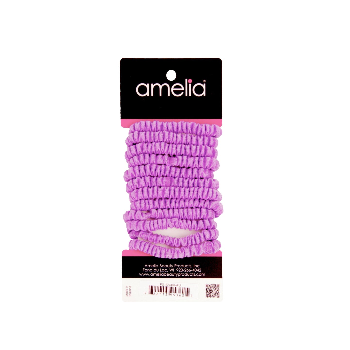 Amelia Beauty, Purple Skinny Jersey Scrunchies, 2.125in Diameter, Gentle on Hair, Strong Hold, No Snag, No Dents or Creases. 12 Pack - 12 Retail Packs