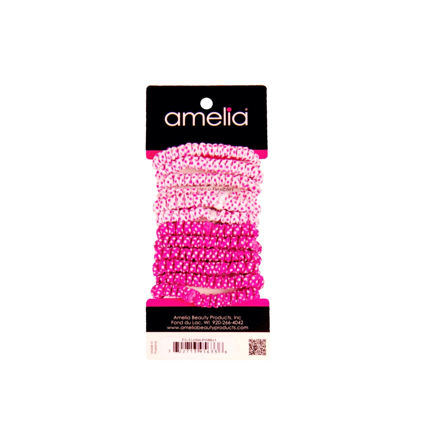 Amelia Beauty, Pink and White Dot Mix Skinny Jersey Scrunchies, 2.125in Diameter, Gentle on Hair, Strong Hold, No Snag, No Dents or Creases. 12 Pack - 12 Retail Packs