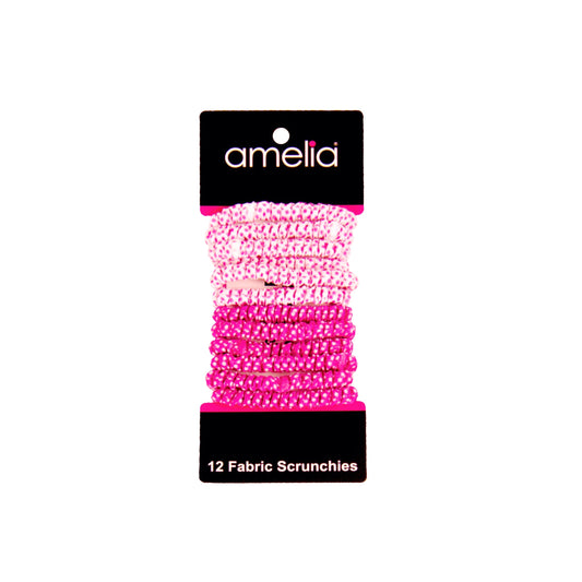 Amelia Beauty, Pink and White Dot Mix Skinny Jersey Scrunchies, 2.125in Diameter, Gentle on Hair, Strong Hold, No Snag, No Dents or Creases. 12 Pack - 12 Retail Packs