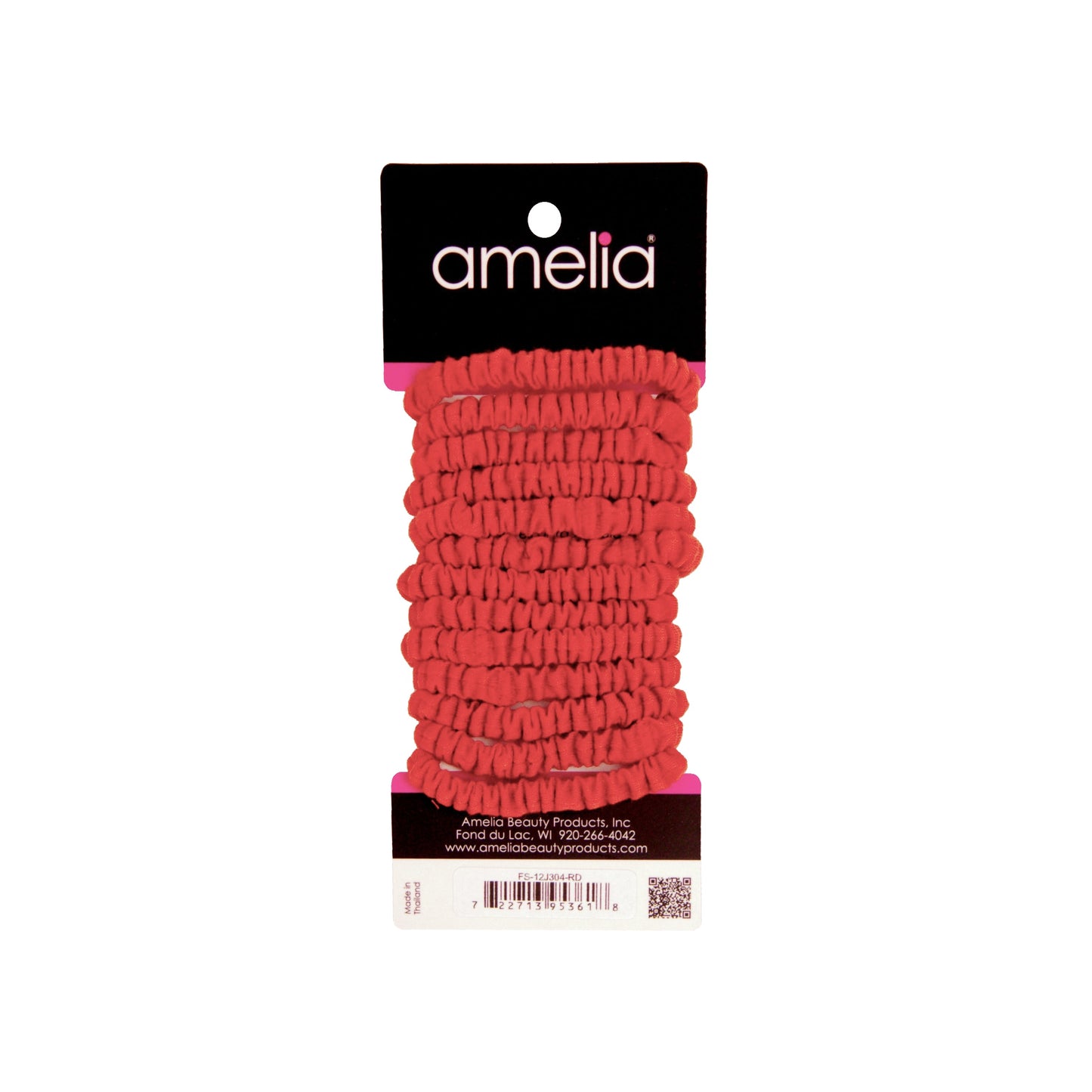 Amelia Beauty, Red Skinny Jersey Scrunchies, 2.125in Diameter, Gentle on Hair, Strong Hold, No Snag, No Dents or Creases. 12 Pack - 12 Retail Packs