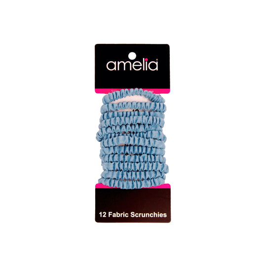 Amelia Beauty, Sky Blue Skinny Jersey Scrunchies, 2.125in Diameter, Gentle on Hair, Strong Hold, No Snag, No Dents or Creases. 12 Pack - 12 Retail Packs