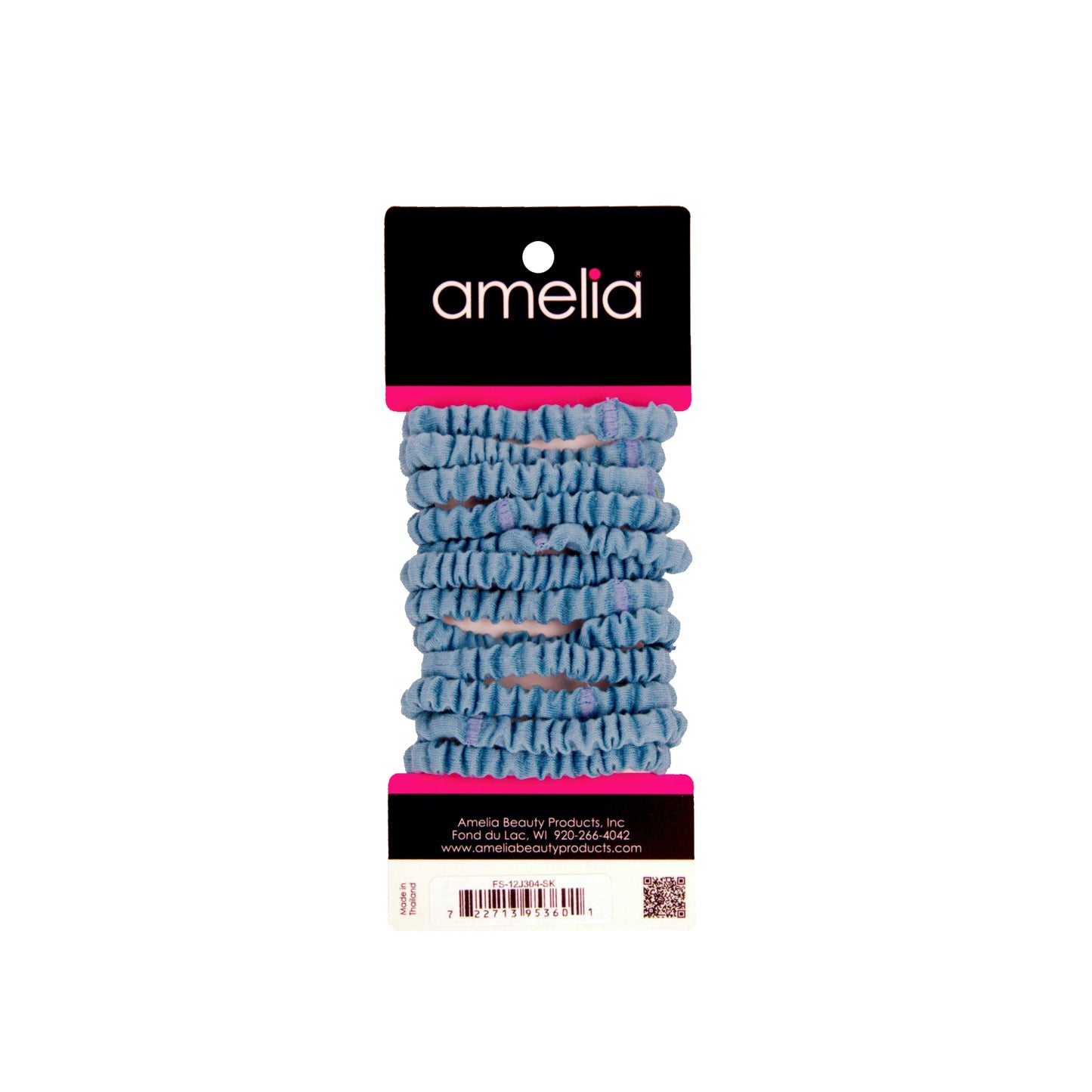 Amelia Beauty, Sky Blue Skinny Jersey Scrunchies, 2.125in Diameter, Gentle on Hair, Strong Hold, No Snag, No Dents or Creases. 12 Pack - 12 Retail Packs