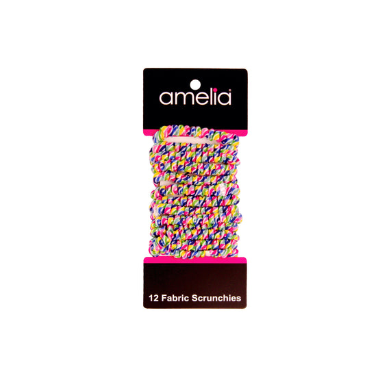 Amelia Beauty, Rainbow Stripe Skinny Jersey Scrunchies, 2.125in Diameter, Gentle on Hair, Strong Hold, No Snag, No Dents or Creases. 12 Pack - 12 Retail Packs