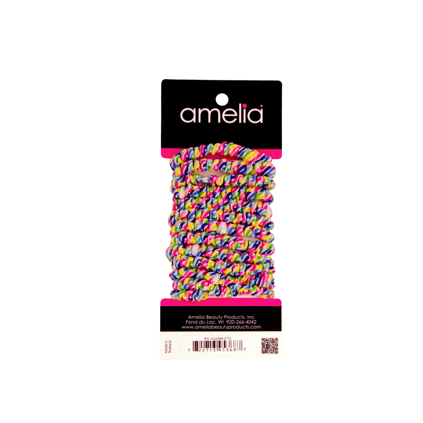 Amelia Beauty, Rainbow Stripe Skinny Jersey Scrunchies, 2.125in Diameter, Gentle on Hair, Strong Hold, No Snag, No Dents or Creases. 12 Pack - 12 Retail Packs