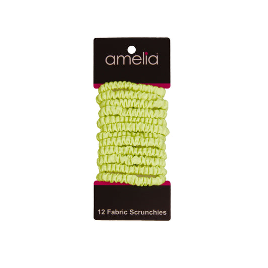Amelia Beauty, Neon Yellow Skinny Jersey Scrunchies, 2.125in Diameter, Gentle on Hair, Strong Hold, No Snag, No Dents or Creases. 12 Pack - 12 Retail Packs