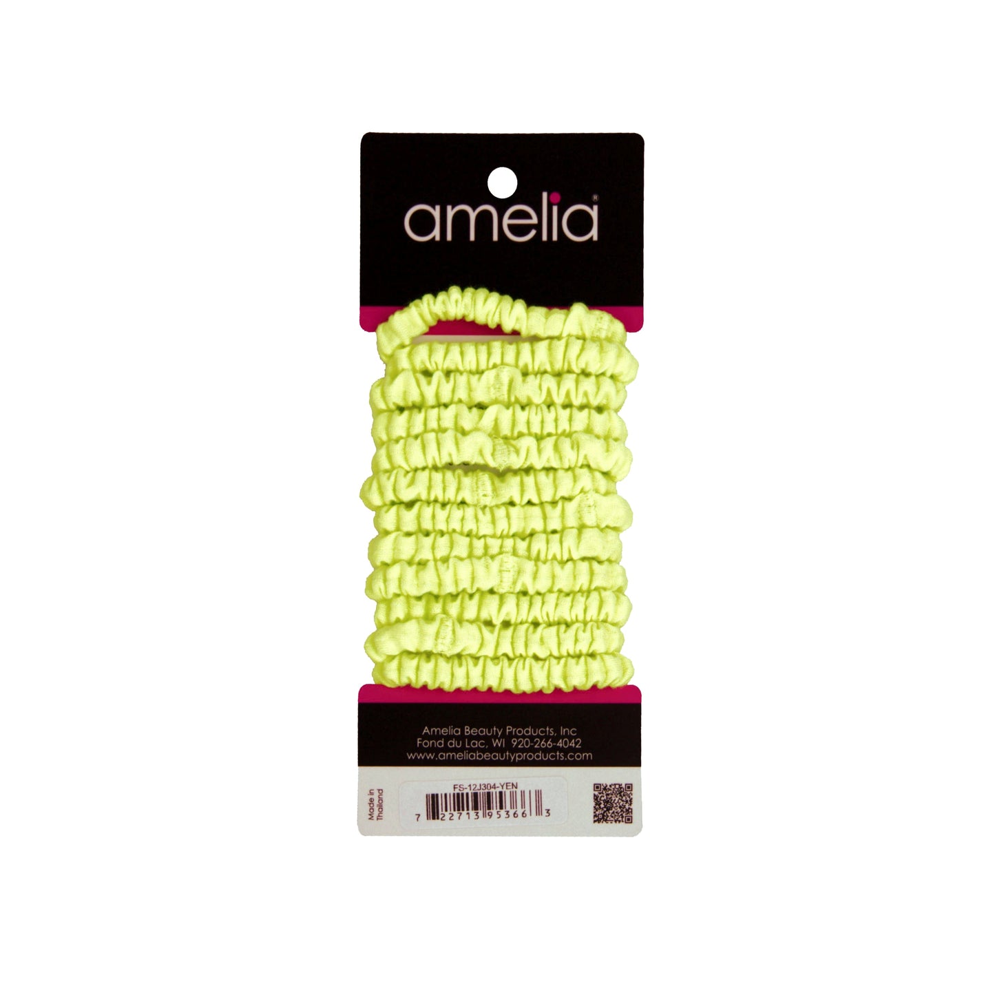 Amelia Beauty, Neon Yellow Skinny Jersey Scrunchies, 2.125in Diameter, Gentle on Hair, Strong Hold, No Snag, No Dents or Creases. 12 Pack - 12 Retail Packs