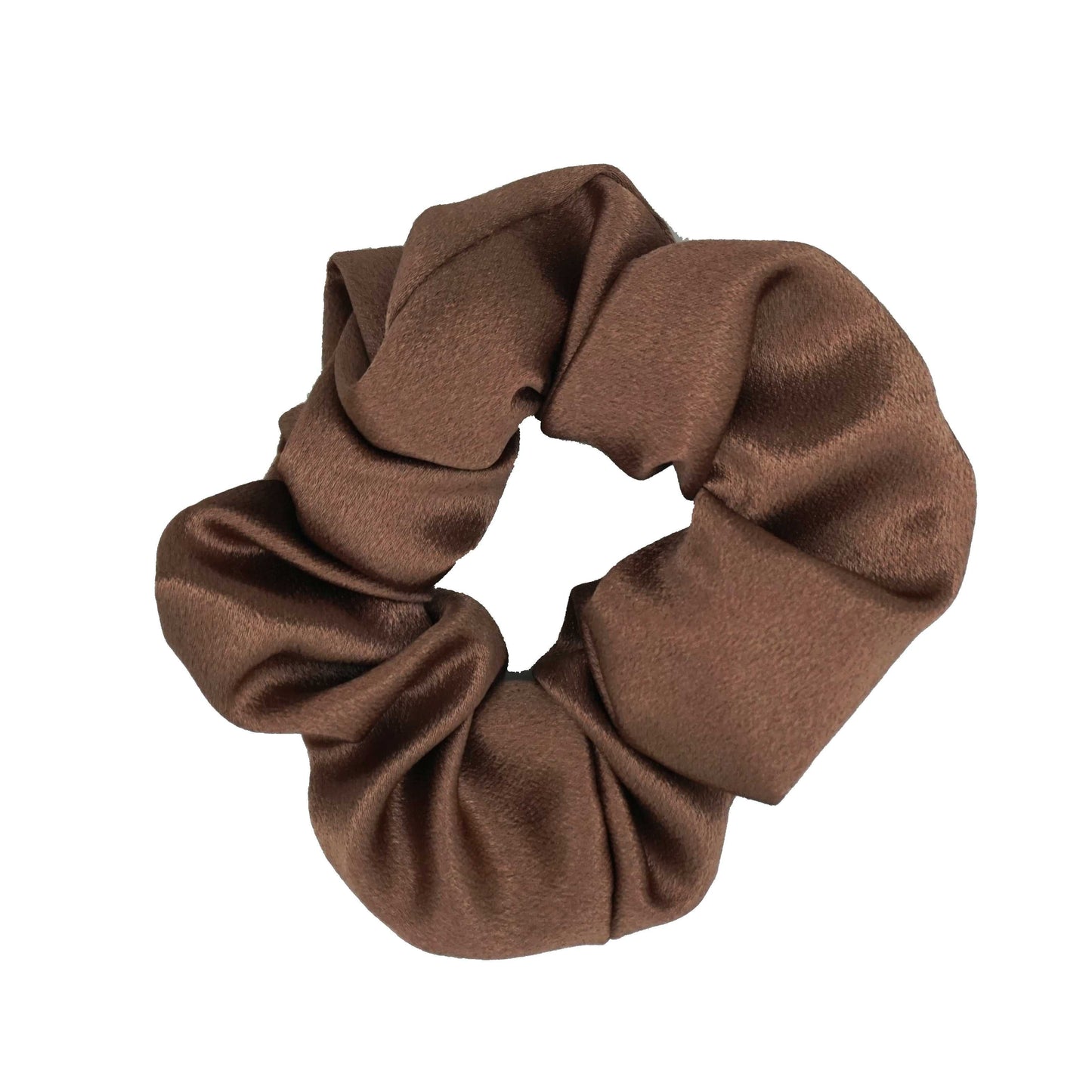 Amelia Beauty Products, Brown Imitation Silk Scrunchies, 4.5in Diameter, Gentle on Hair, Strong Hold, No Snag, No Dents or Creases. 6 Pack - 12 Retail Packs