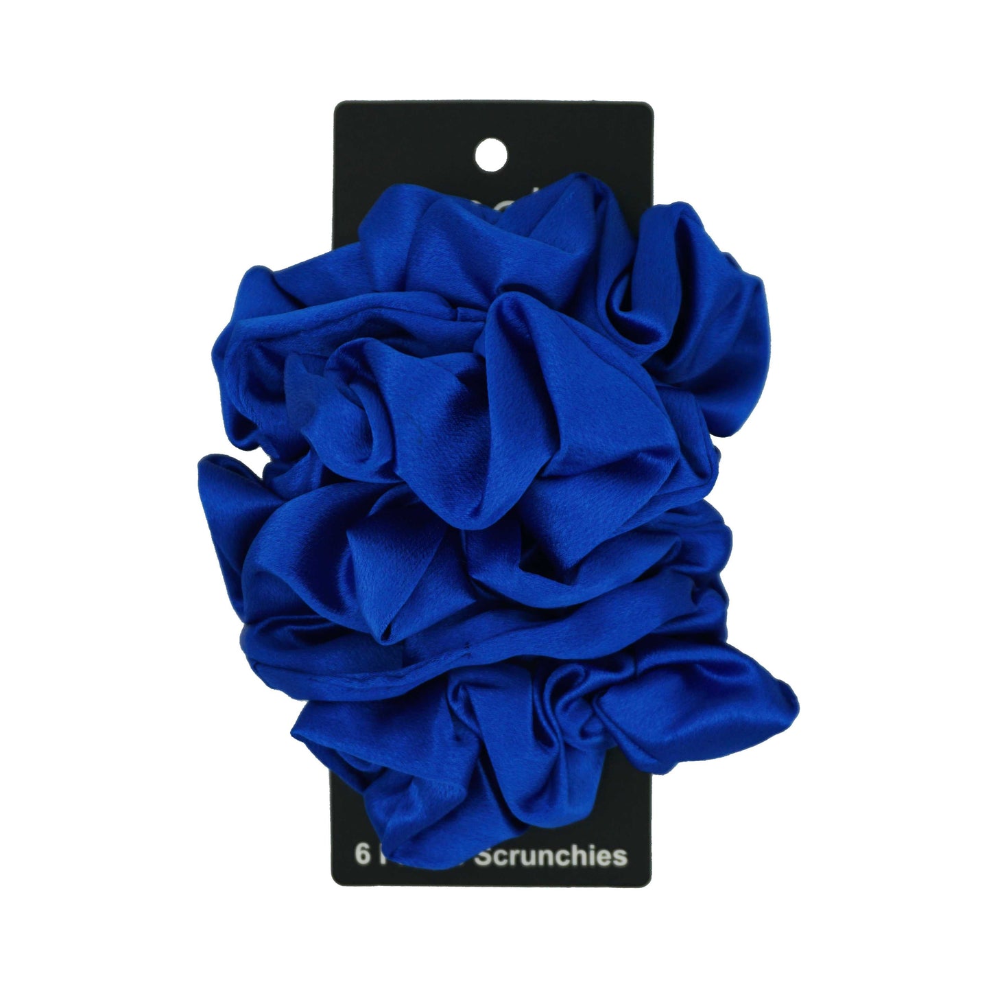 Amelia Beauty Products, Blue Imitation Silk Scrunchies, 4.5in Diameter, Gentle on Hair, Strong Hold, No Snag, No Dents or Creases. 6 Pack - 12 Retail Packs