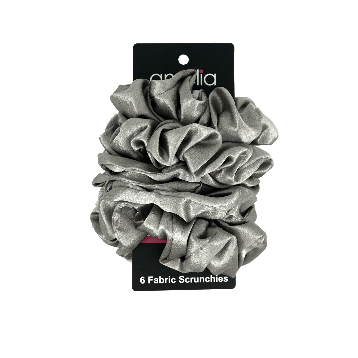 Amelia Beauty Products, Gray Imitation Silk Scrunchies, 4.5in Diameter, Gentle on Hair, Strong Hold, No Snag, No Dents or Creases. 6 Pack - 12 Retail Packs