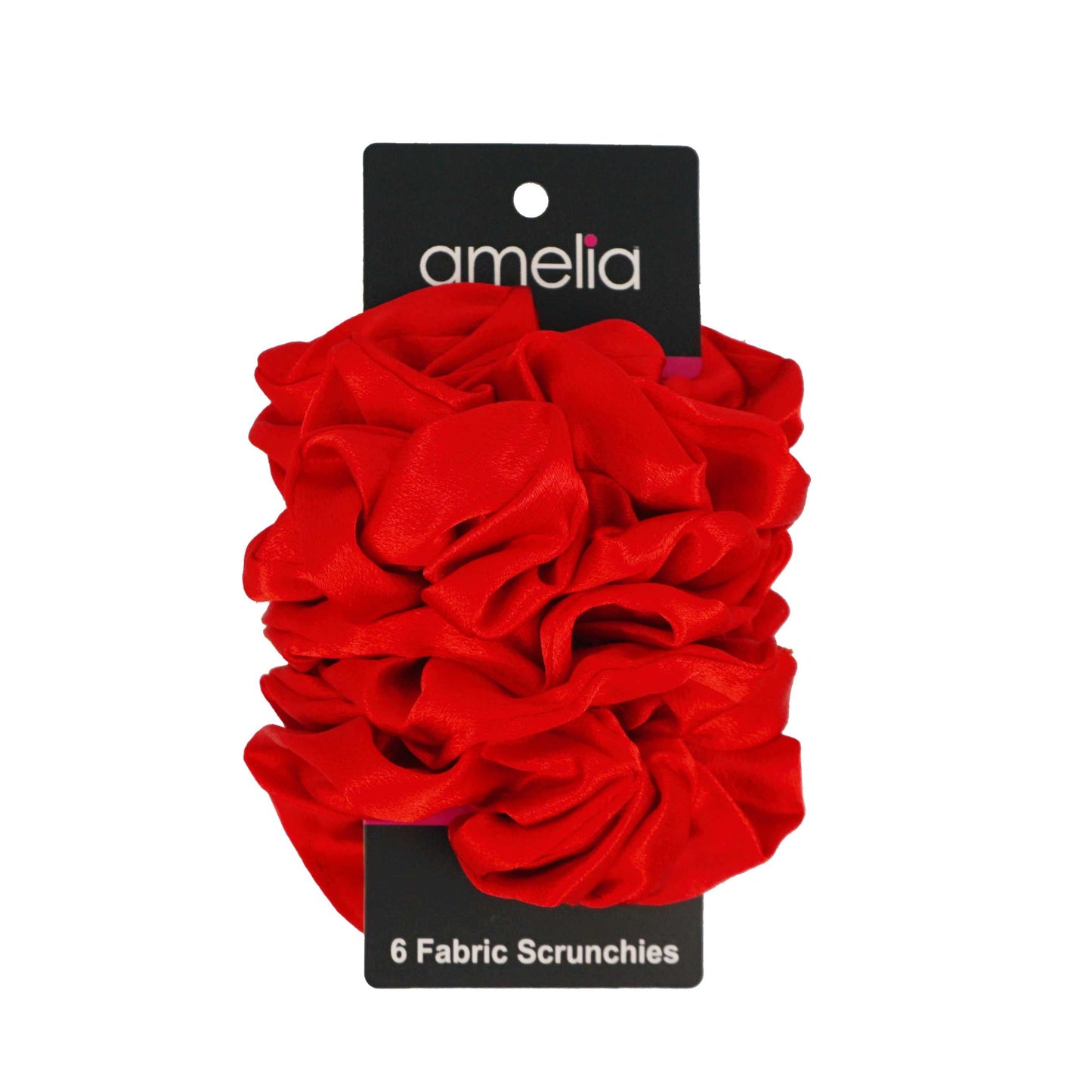 Amelia Beauty, Red Imitation Silk Scrunchies, 4.5in Diameter, Gentle on Hair, Strong Hold, No Snag, No Dents or Creases. 6 Pack - 12 Retail Packs