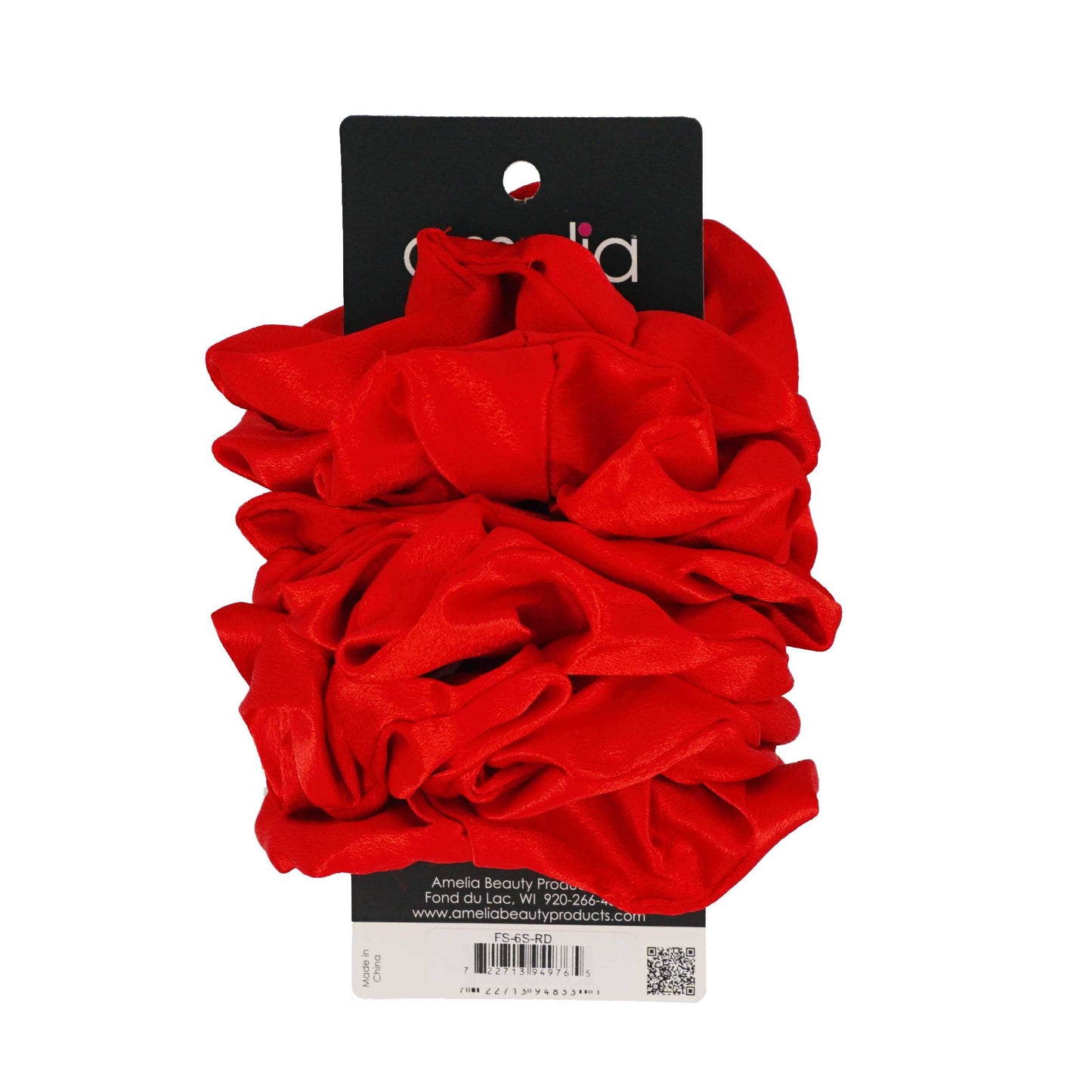 Amelia Beauty, Red Imitation Silk Scrunchies, 4.5in Diameter, Gentle on Hair, Strong Hold, No Snag, No Dents or Creases. 6 Pack - 12 Retail Packs