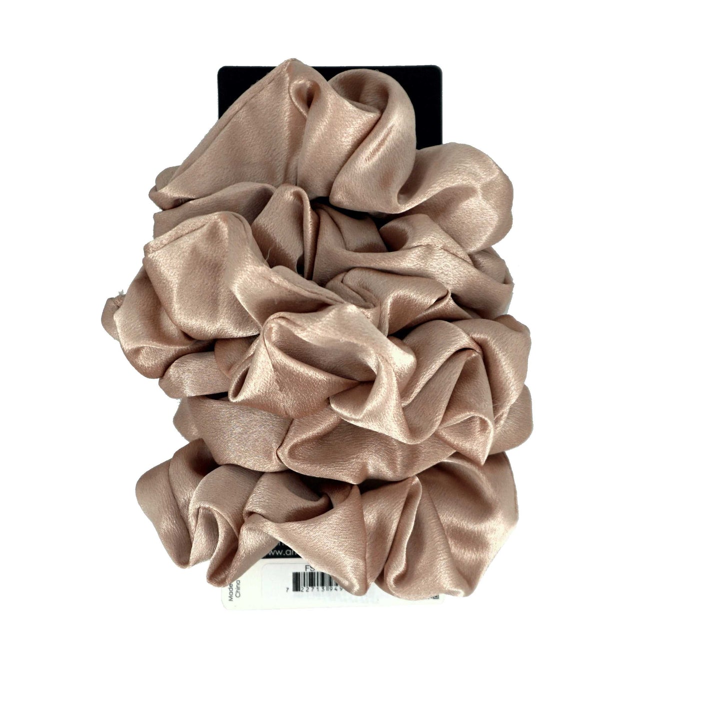 Amelia Beauty, Tan Imitation Silk Scrunchies, 4.5in Diameter, Gentle on Hair, Strong Hold, No Snag, No Dents or Creases. 6 Pack - 12 Retail Packs