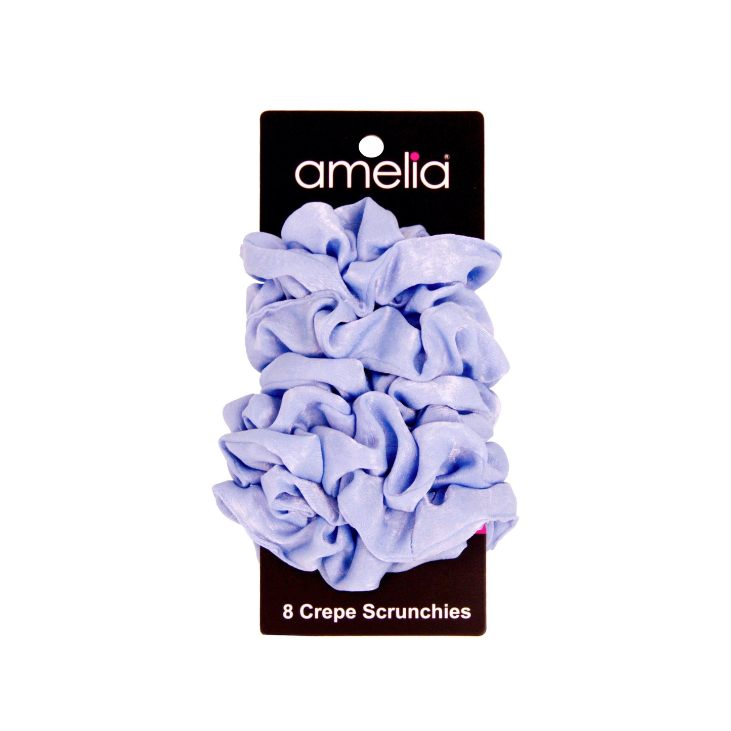 Amelia Beauty | 3in Blue Crepe Scrunchies | Soft, Gentle and Strong Hold | No Snag, No Dents or Creases | 8 Pack - 12 Retail Packs