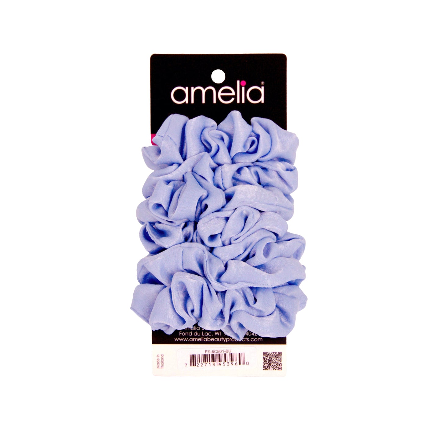 Amelia Beauty | 3in Blue Crepe Scrunchies | Soft, Gentle and Strong Hold | No Snag, No Dents or Creases | 8 Pack - 12 Retail Packs