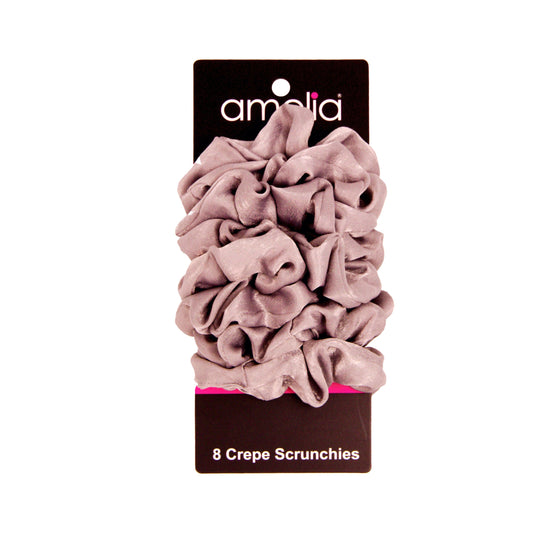 Amelia Beauty | 3in Grey Crepe Scrunchies | Soft, Gentle and Strong Hold | No Snag, No Dents or Creases | 8 Pack - 12 Retail Packs