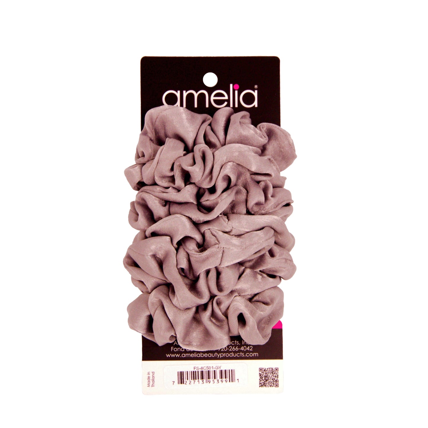 Amelia Beauty | 3in Grey Crepe Scrunchies | Soft, Gentle and Strong Hold | No Snag, No Dents or Creases | 8 Pack - 12 Retail Packs