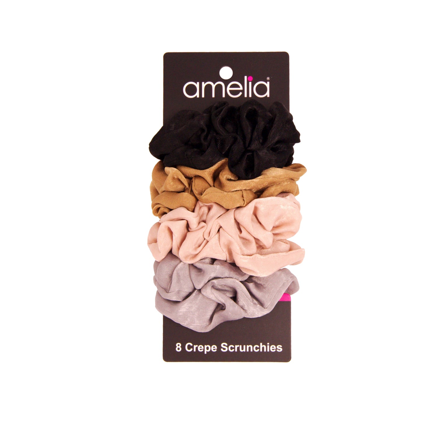 Amelia Beauty | 3in Neutral Colors Crepe Scrunchies | Soft, Gentle and Strong Hold | No Snag, No Dents or Creases | 8 Pack - 12 Retail Packs