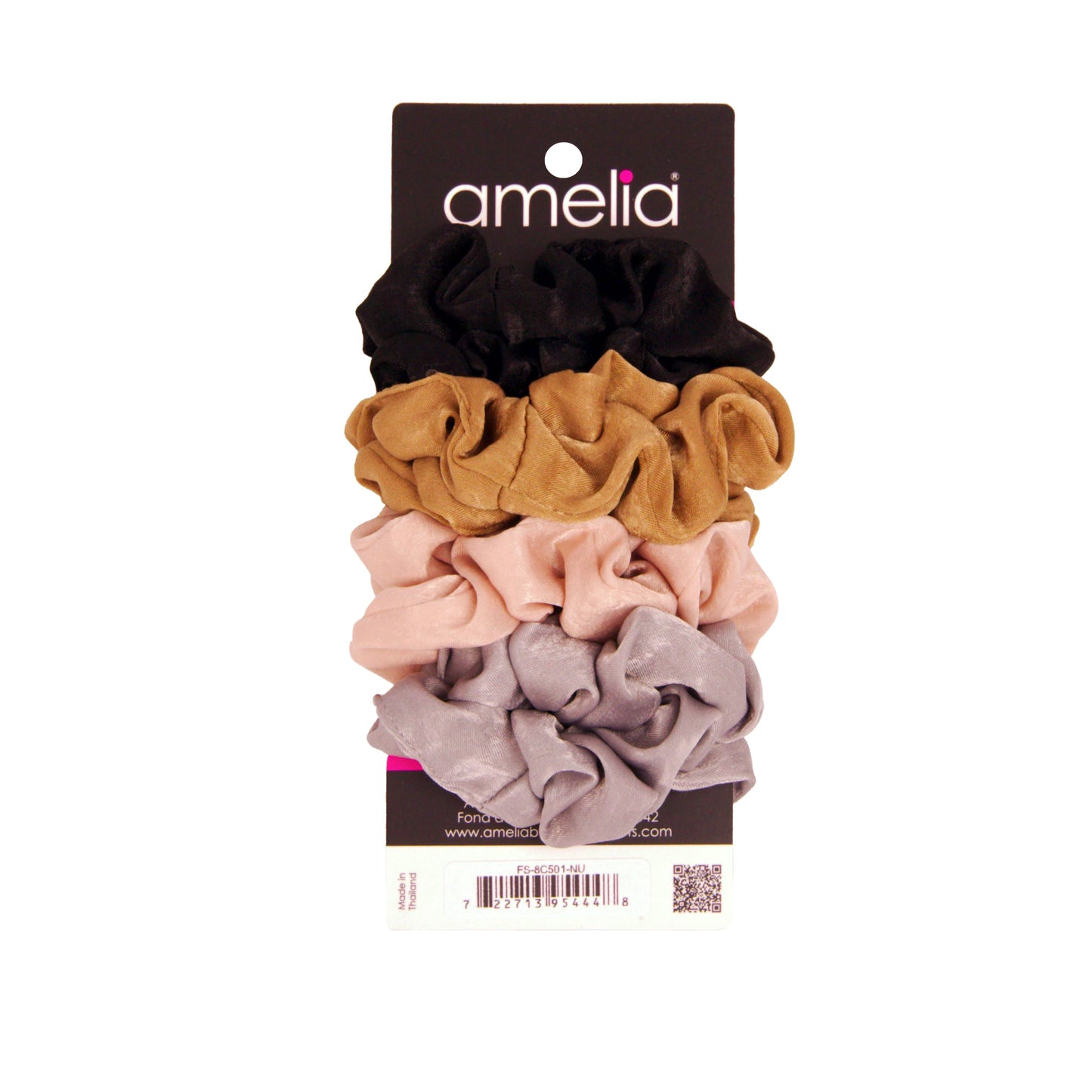 Amelia Beauty | 3in Neutral Colors Crepe Scrunchies | Soft, Gentle and Strong Hold | No Snag, No Dents or Creases | 8 Pack - 12 Retail Packs