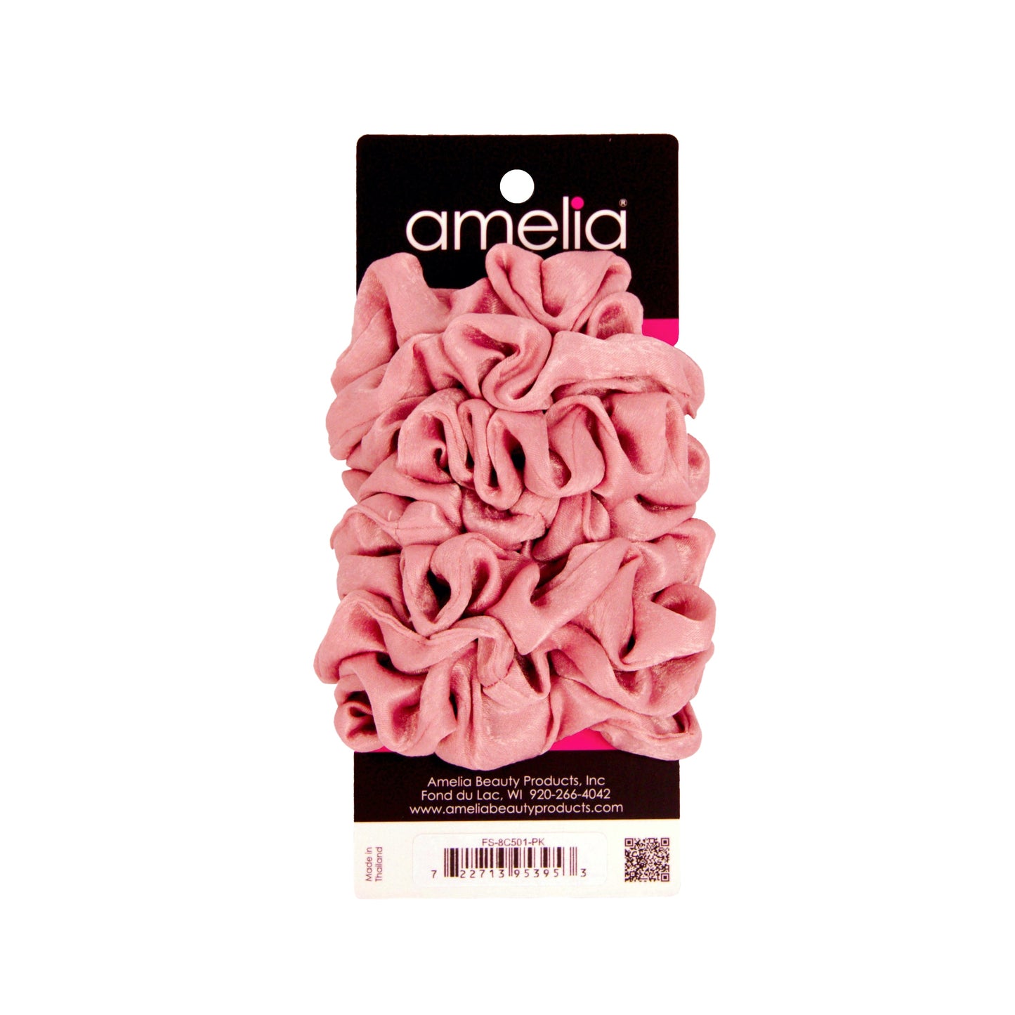 Amelia Beauty | 3in Pink Crepe Scrunchies | Soft, Gentle and Strong Hold | No Snag, No Dents or Creases | 8 Pack - 12 Retail Packs