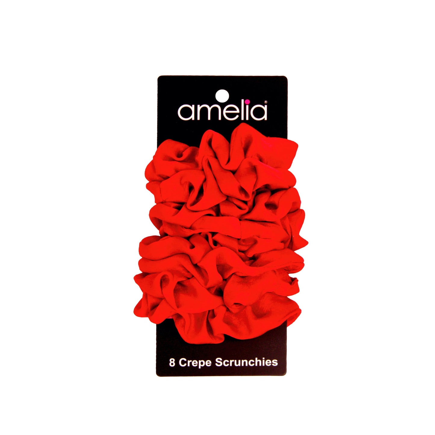 Amelia Beauty | 3in Red Crepe Scrunchies | Soft, Gentle and Strong Hold | No Snag, No Dents or Creases | 8 Pack - 12 Retail Packs