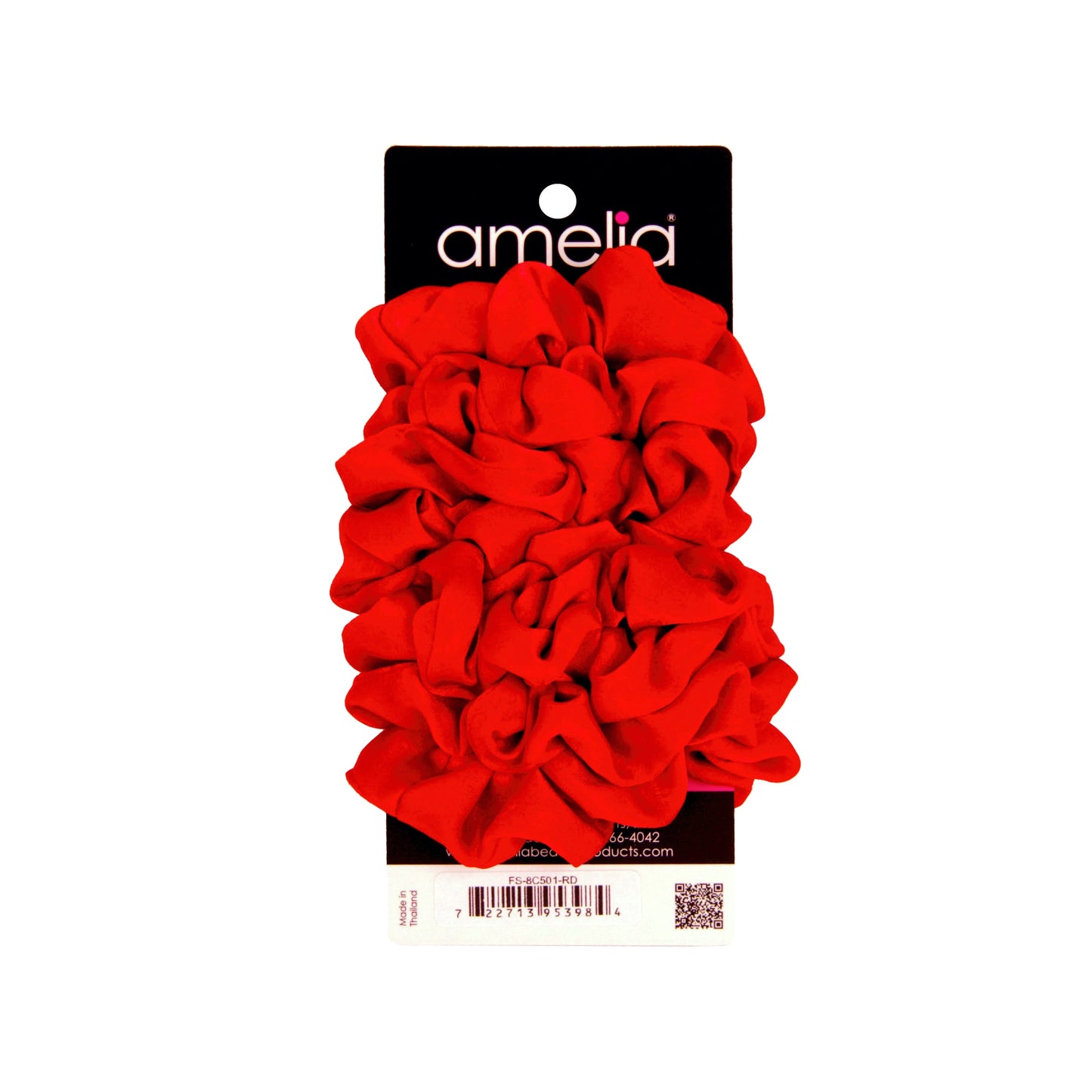 Amelia Beauty | 3in Red Crepe Scrunchies | Soft, Gentle and Strong Hold | No Snag, No Dents or Creases | 8 Pack - 12 Retail Packs